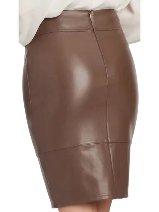  Brown Leather Skirt With Front Split