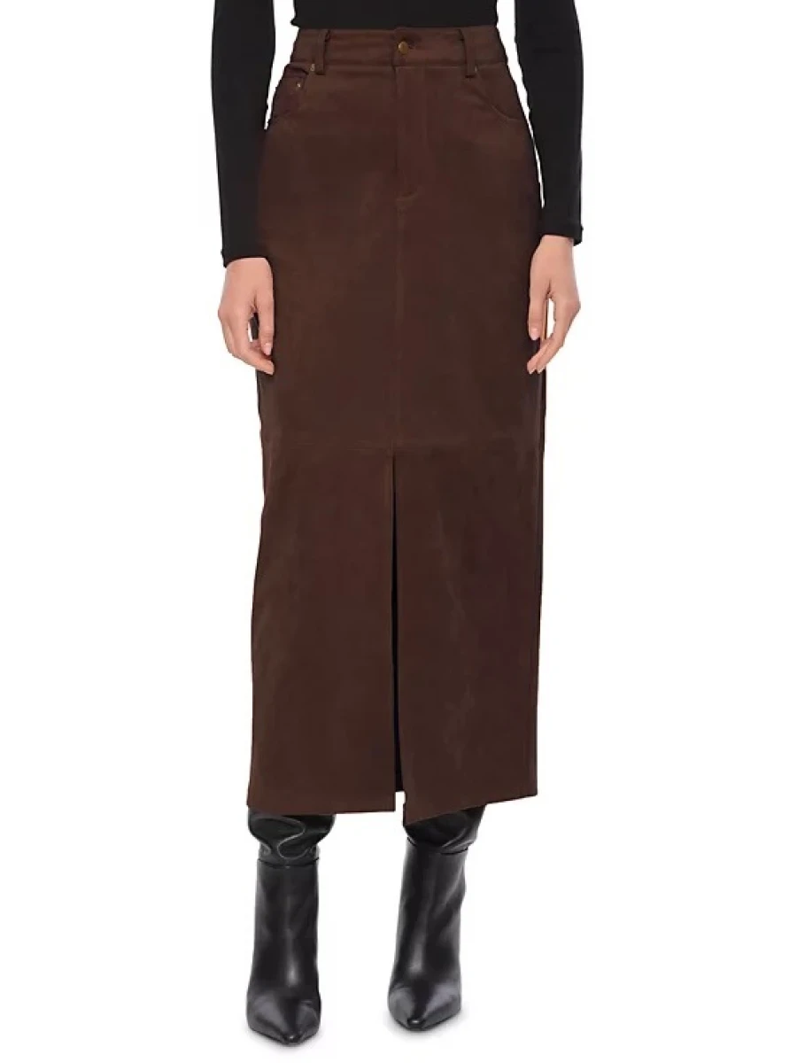 Brown Suede Leather Maxi Skirt
