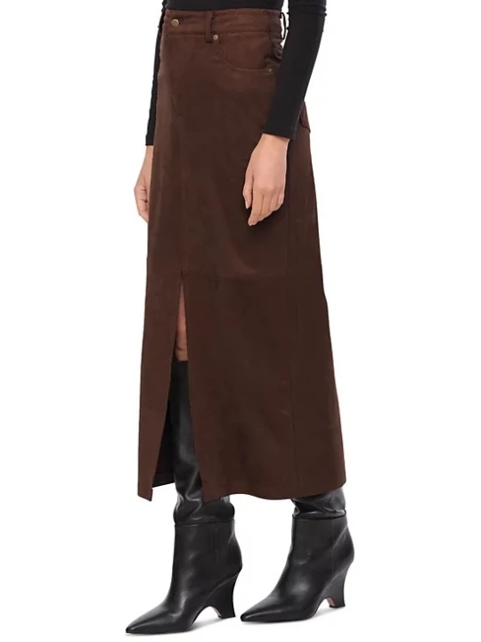 Brown Suede Leather Maxi Skirt
