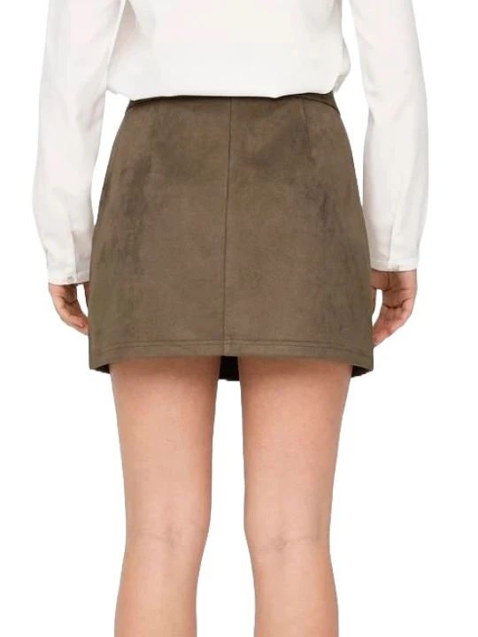 Brown Suede Leather Press Stud Fastening Mini Skirt