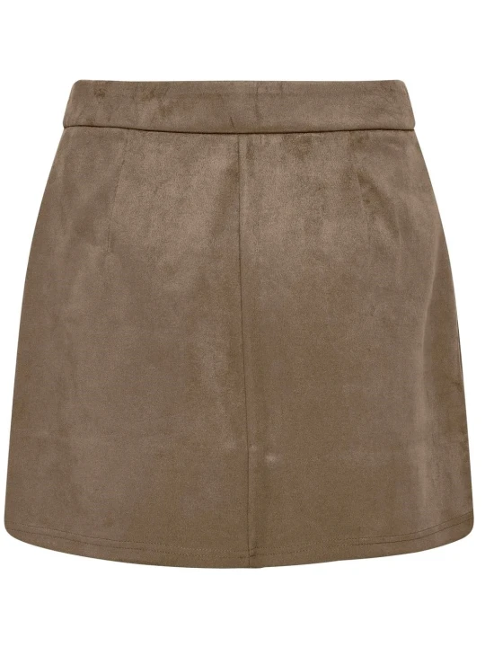 Brown Suede Leather Press Stud Fastening Mini Skirt