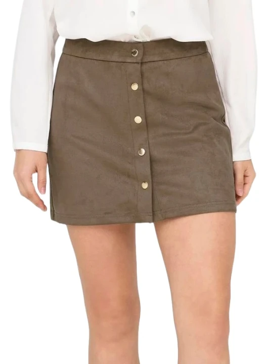 Brown Suede Leather Press Stud Fastening Mini Skirt