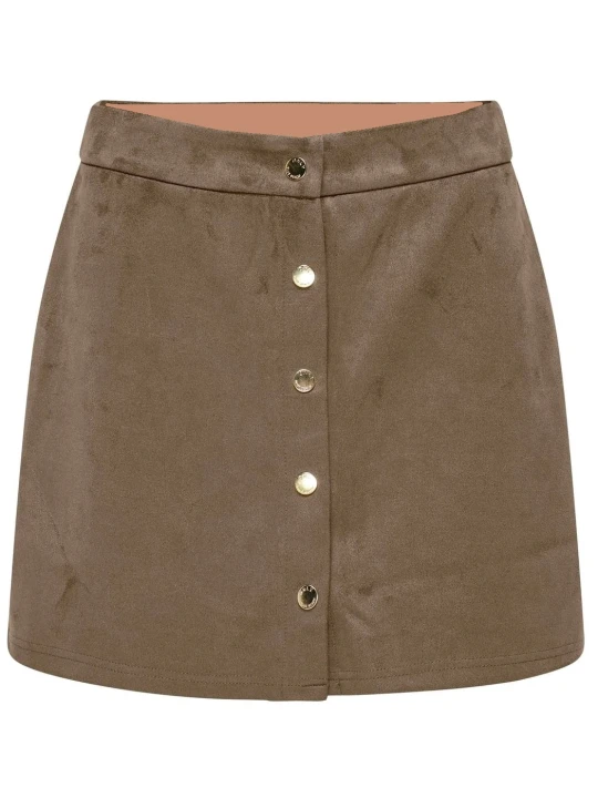 Brown Suede Leather Press Stud Fastening Mini Skirt