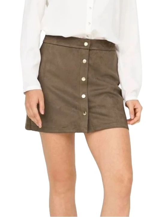 Brown Suede Leather Press Stud Fastening Mini Skirt