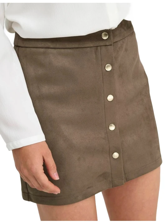 Brown Suede Leather Press Stud Fastening Mini Skirt