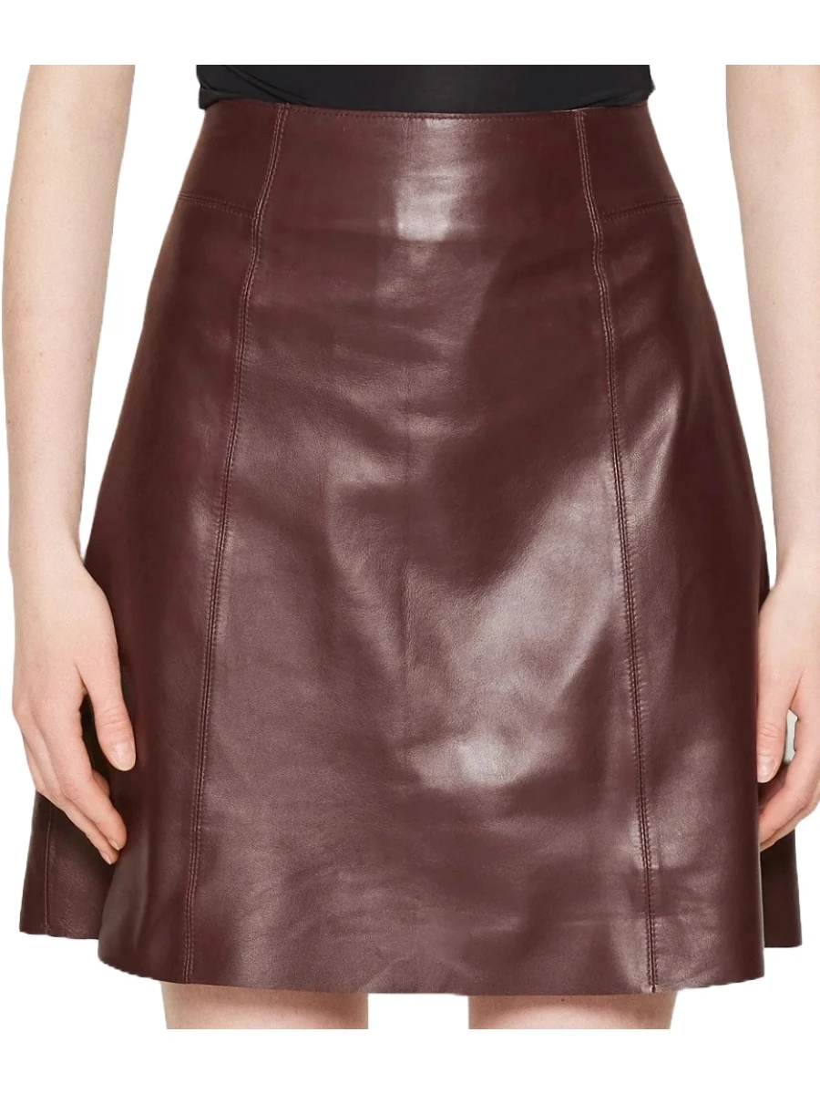 Burgundy Women Mini Leather Skirt