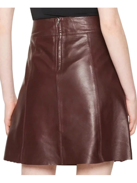Burgundy Women Mini Leather Skirt