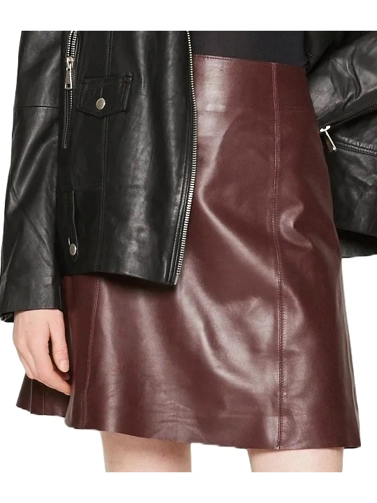 Burgundy Women Mini Leather Skirt