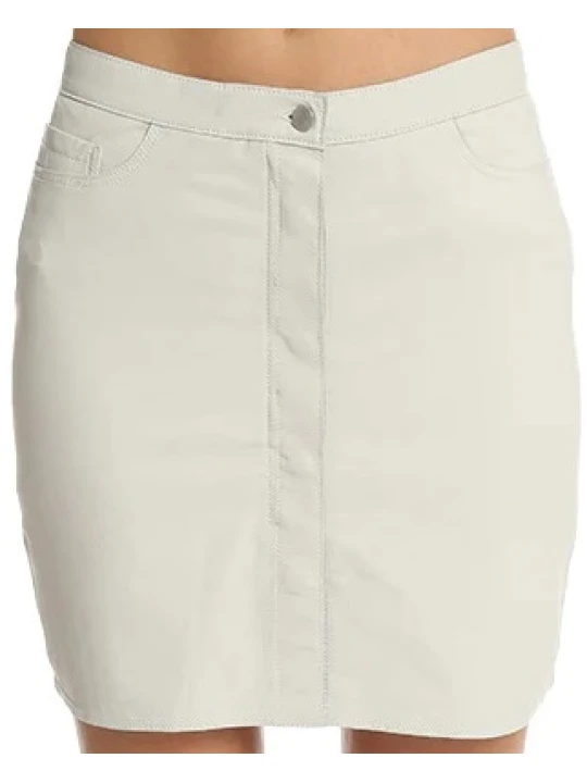 Button Front White Leather Skirt
