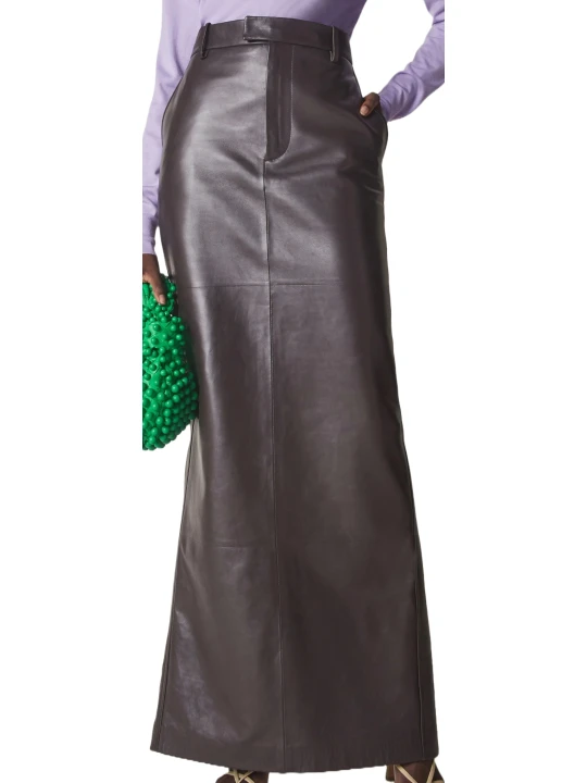 Dark Brown Leather Maxi Skirt