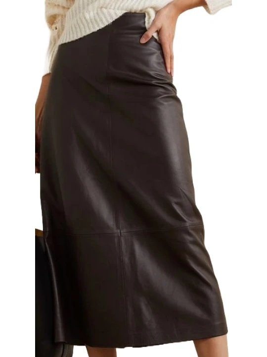 Dark Brown Leather Straight Skirt