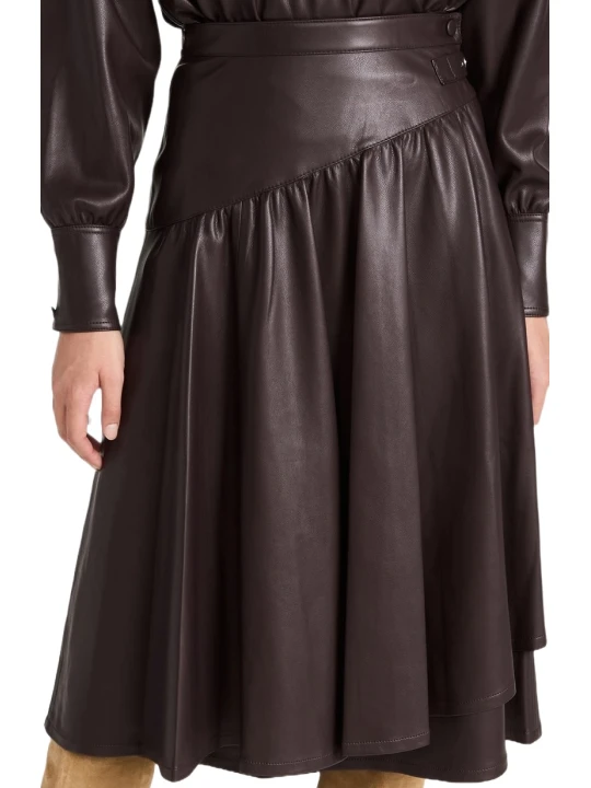 Dark Brown Leather Wrap Skirt Midi