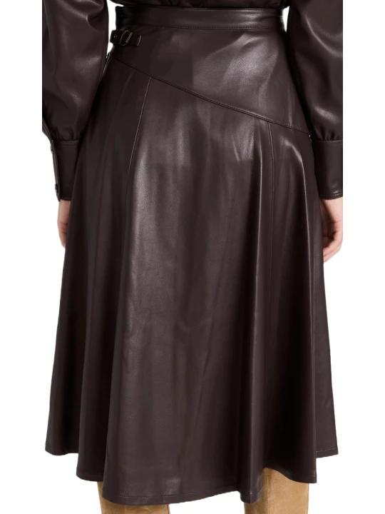 Dark Brown Leather Wrap Skirt Midi