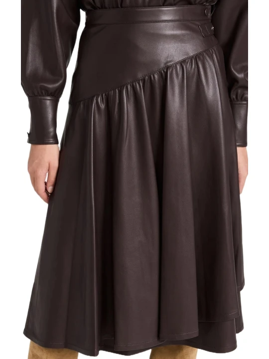 Dark Brown Leather Wrap Skirt Midi