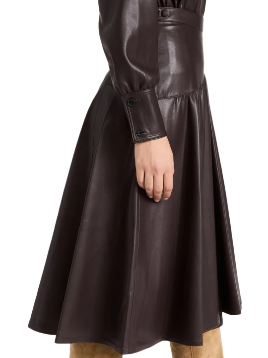 Dark Brown Leather Wrap Skirt Midi
