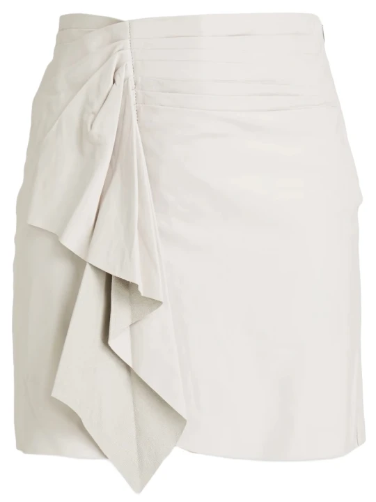 Draped Mini White Leather Skirt
