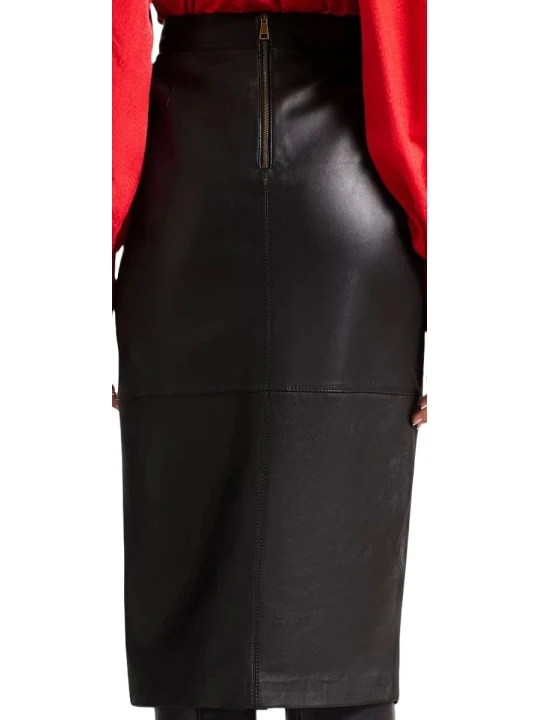Front Cut Black Leather Skirt