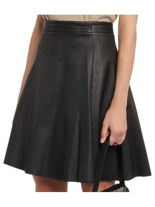 High Rise Black Leather Short Skirt