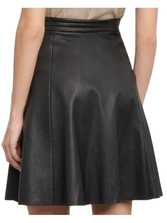 High Rise Black Leather Short Skirt