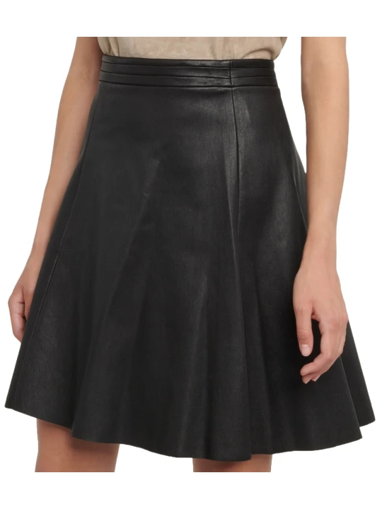 High Rise Black Leather Short Skirt