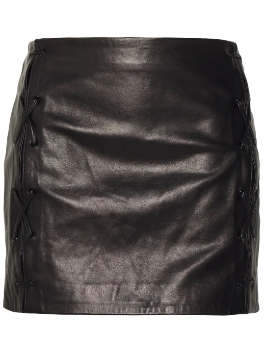Lace Up Black Leather Short Skirt