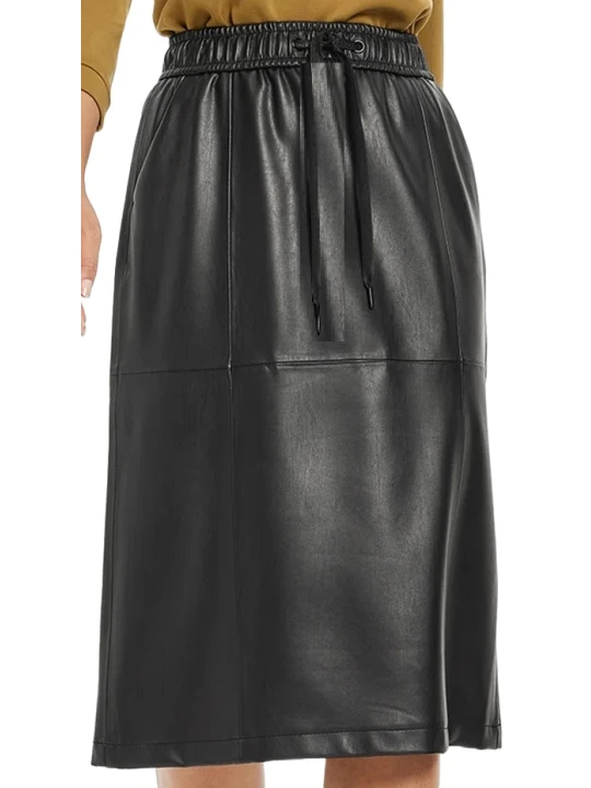 Leather A Line Skirt Black