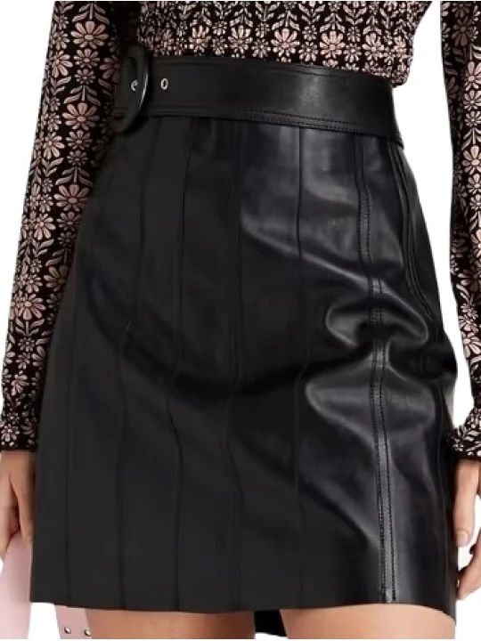 Leather Black Belted Mini Skirt