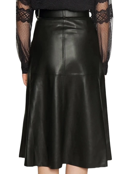 Leather Black Belted Skirt