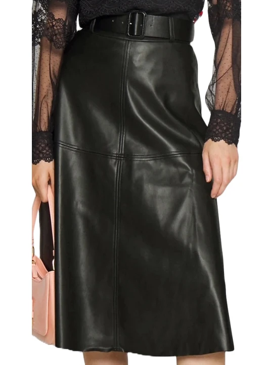 Leather Black Belted Skirt