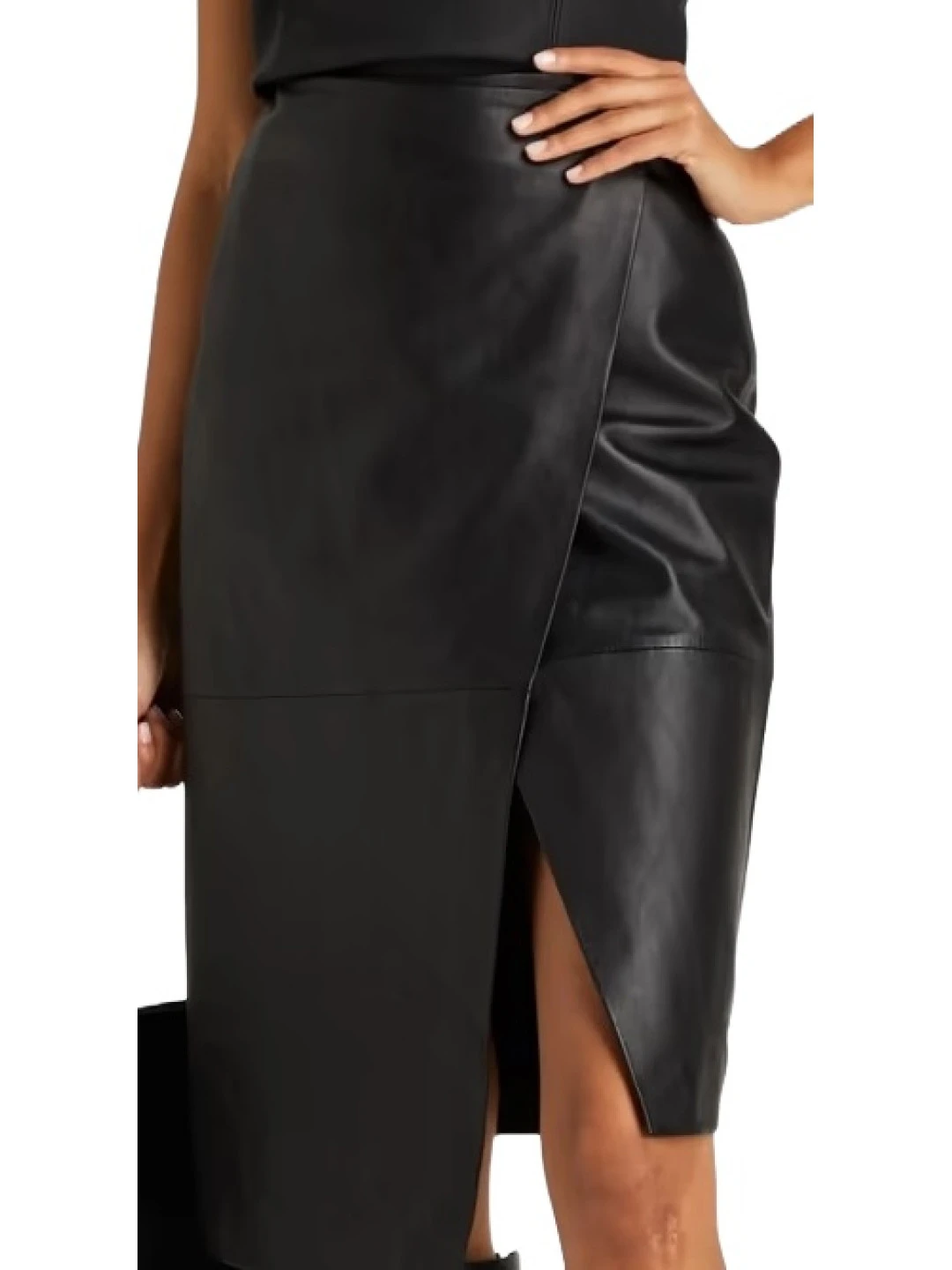 Leather Black Mini Wrap Skirt