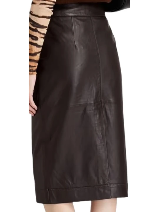 Leather Dark Brown Midi Pencil Skirt