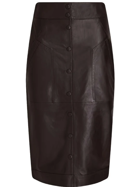 Leather Dark Brown Midi Pencil Skirt