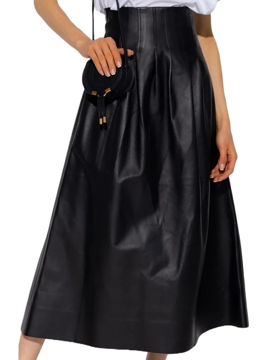 Leather Midi High Waisted Skirt Black