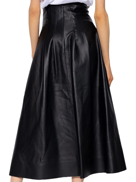 Leather Midi High Waisted Skirt Black