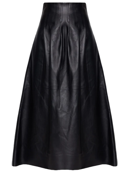 Leather Midi High Waisted Skirt Black
