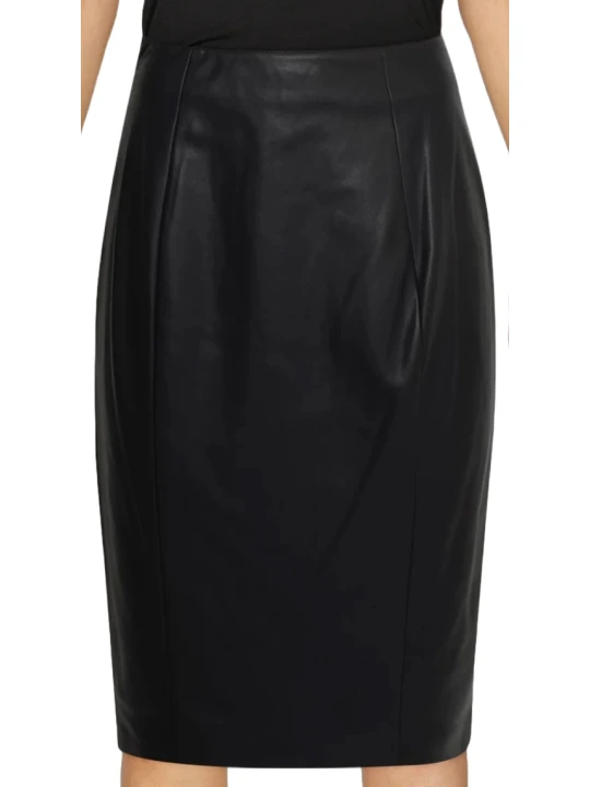Leather Midi Skirt In Black