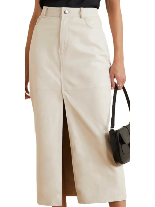 Leather Off White Knee Length Skirt