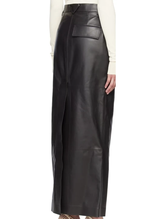 Long Black Leather Maxi Skirt