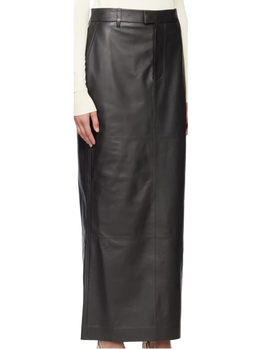 Long Black Leather Maxi Skirt