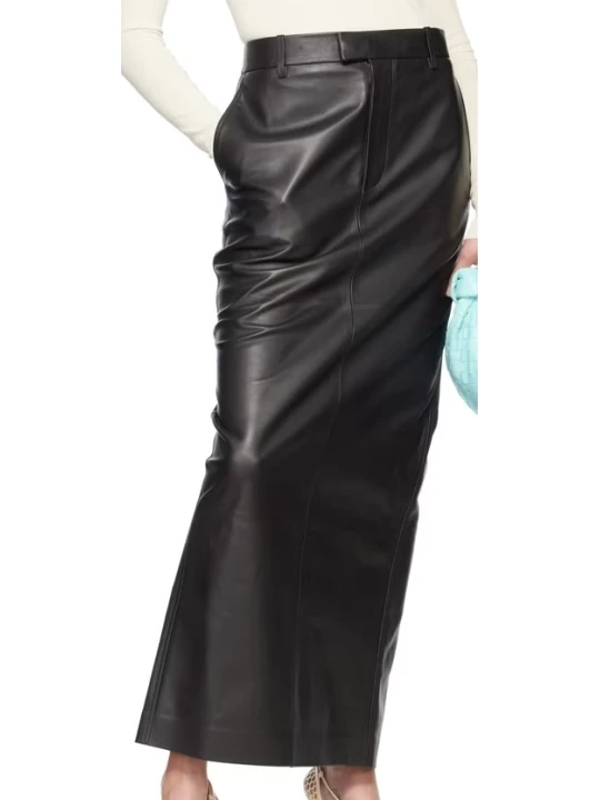 Long Black Leather Maxi Skirt