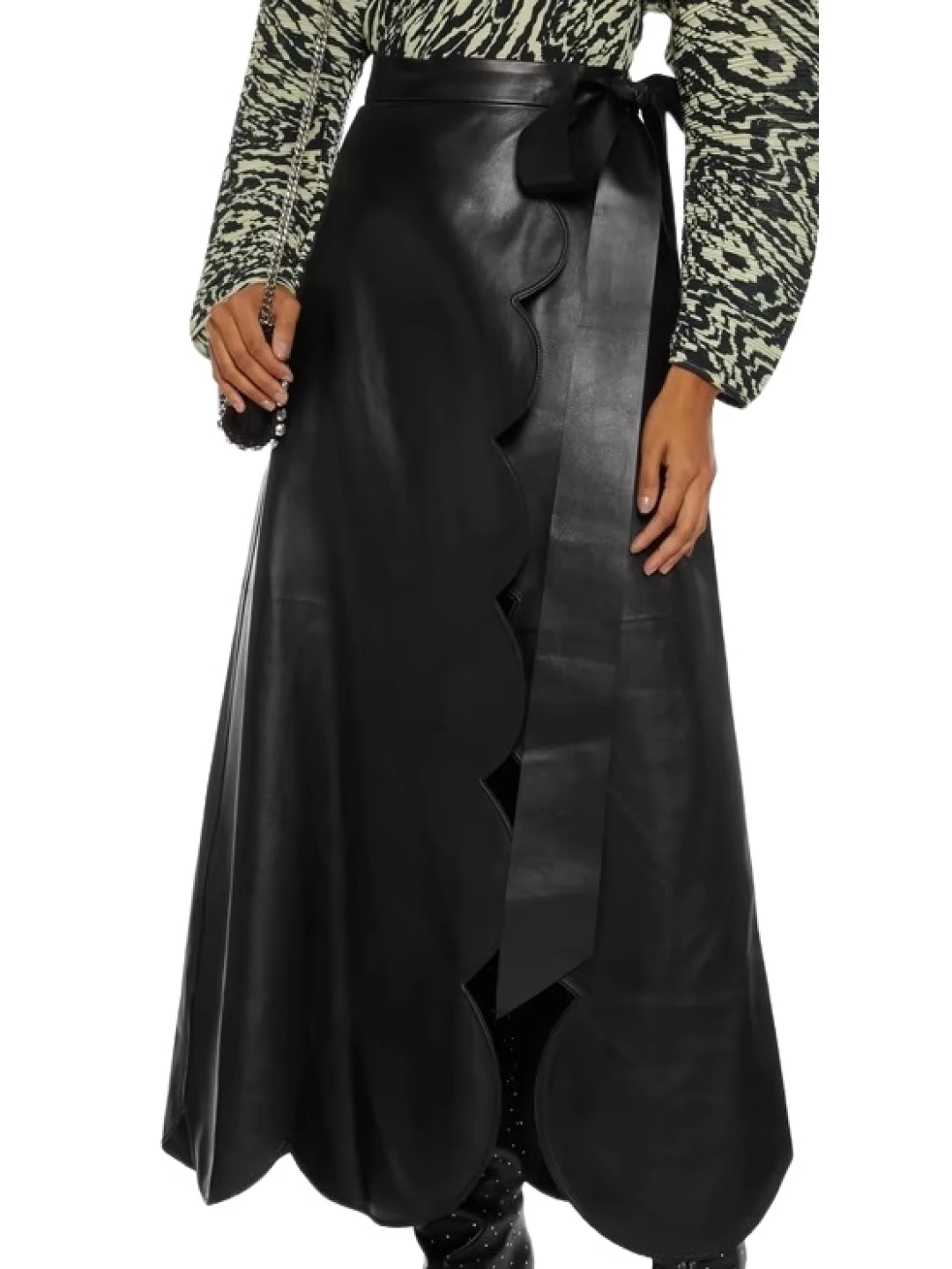 Long Black Leather Wrap Skirt 