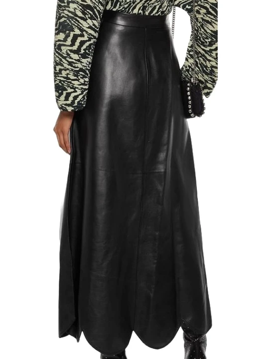 Long Black Leather Wrap Skirt 