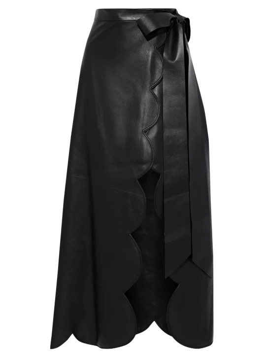 Long Black Leather Wrap Skirt 