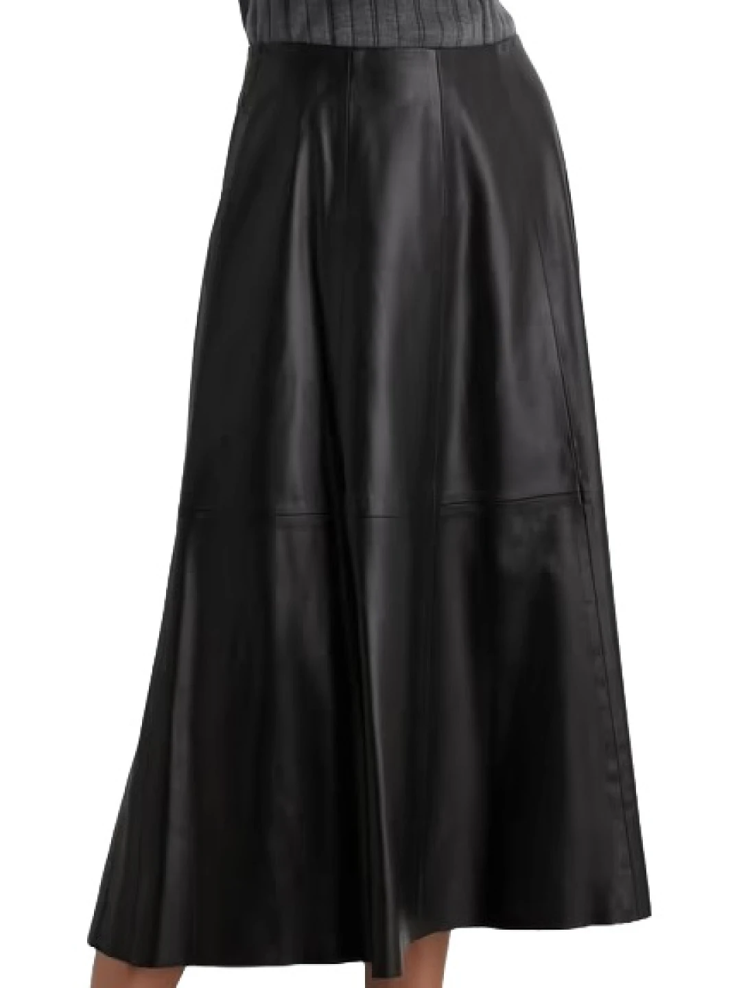 Mid Length Black Leather Skirt