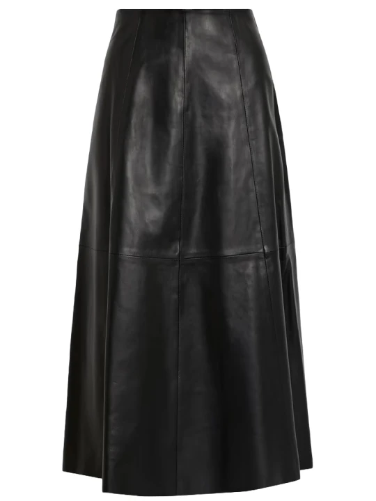 Mid Length Black Leather Skirt