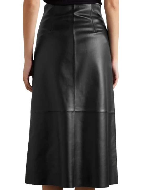 Midi A Line Leather Skirt Black
