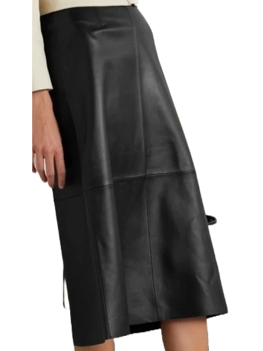 Midi A Line Leather Skirt Black