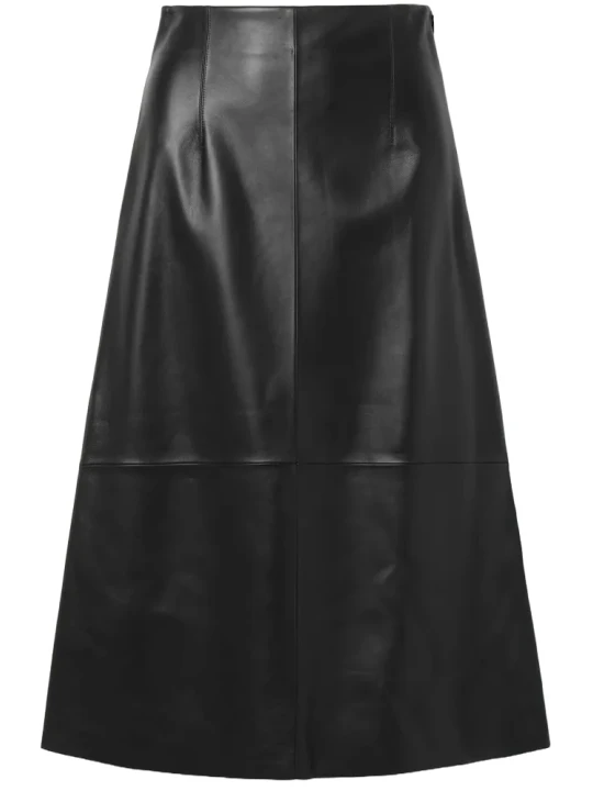Midi A Line Leather Skirt Black
