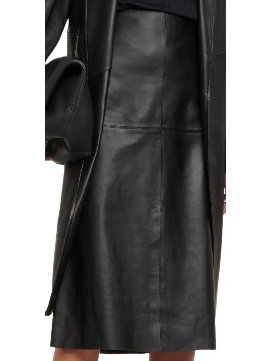 Midi Length Black Leather Skirt