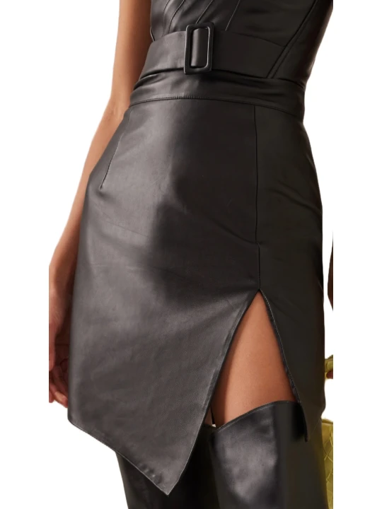 Mini Black Leather Skirt